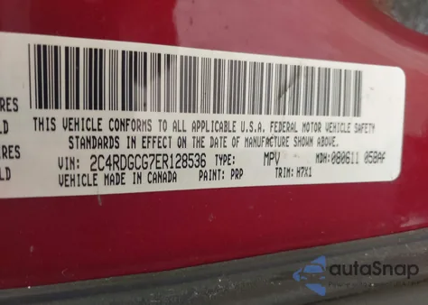 2014 Dodge Grand Caravan Sxt из США, поврежденный, VIN 2C4RDGCG7ER128536